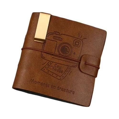 Álbum De Fotos Retrô Em Couro PU 3 Polegadas 100 Bolsos Para